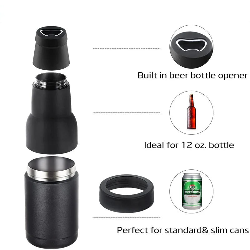 3-in-1 Beer Bottle and Can Cooler with Opener