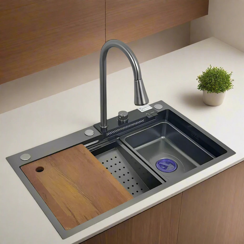 Stainless Steel Smart Sink Set with LED & Waterfall Faucet