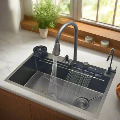 Stainless Steel Smart Sink Set with LED & Waterfall Faucet