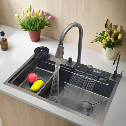 Stainless Steel Smart Sink Set with LED & Waterfall Faucet