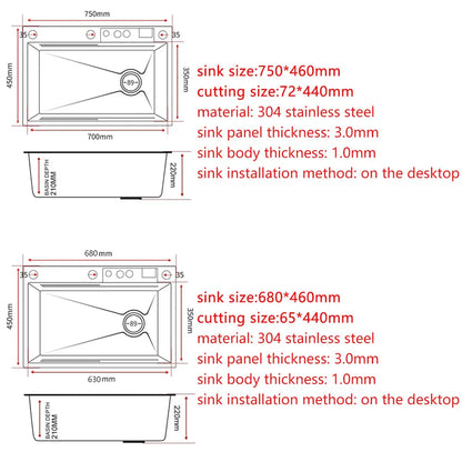 Stainless Steel Smart Sink Set with LED & Waterfall Faucet