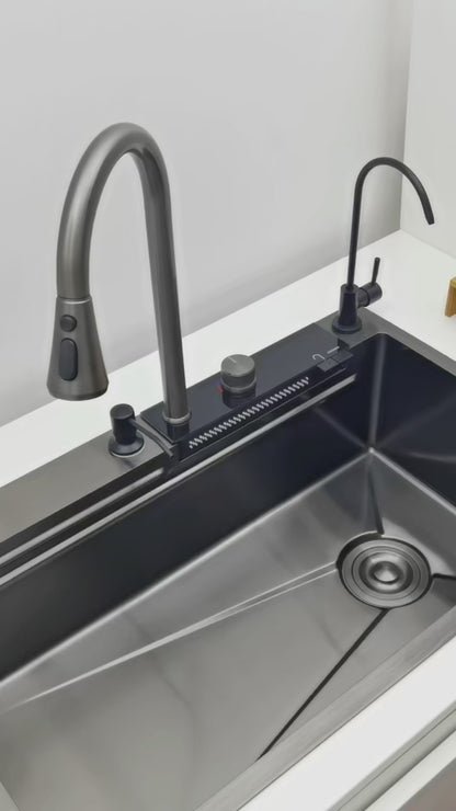 Stainless Steel Smart Sink Set with LED & Waterfall Faucet